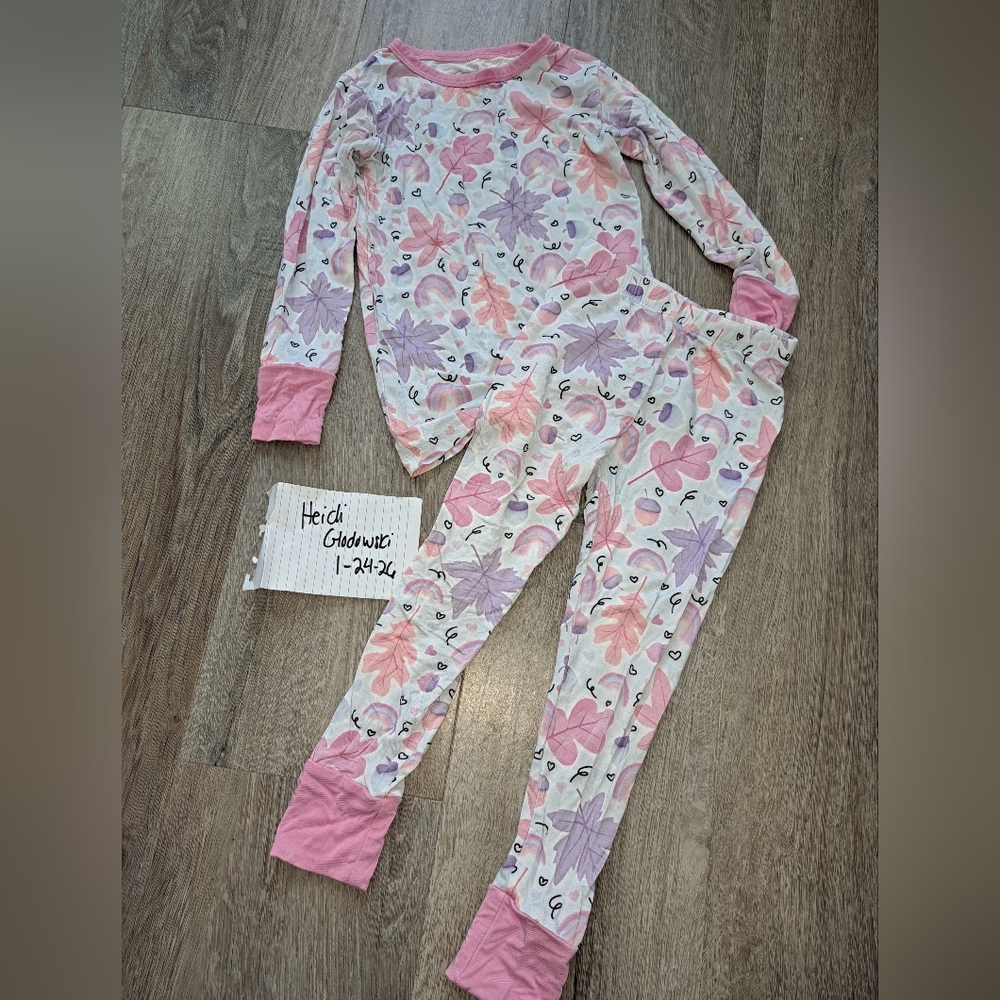 Bamboo 3T Kids Pajamas with Pink and Purple Leaf Print